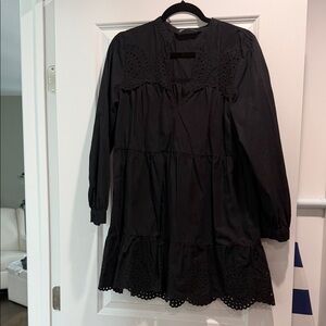 Zara Black Long Sleeve Dress with Eyelet Details